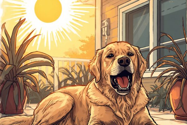 Ilustracija zlatnog retrivera na jakom suncu